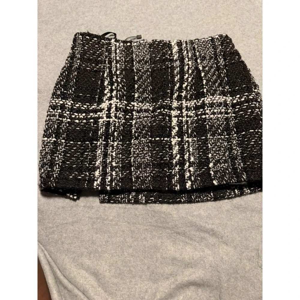 Black White Plaid Tweed Two Piece Set Lace Strap Bustier Top and Mini Skirt